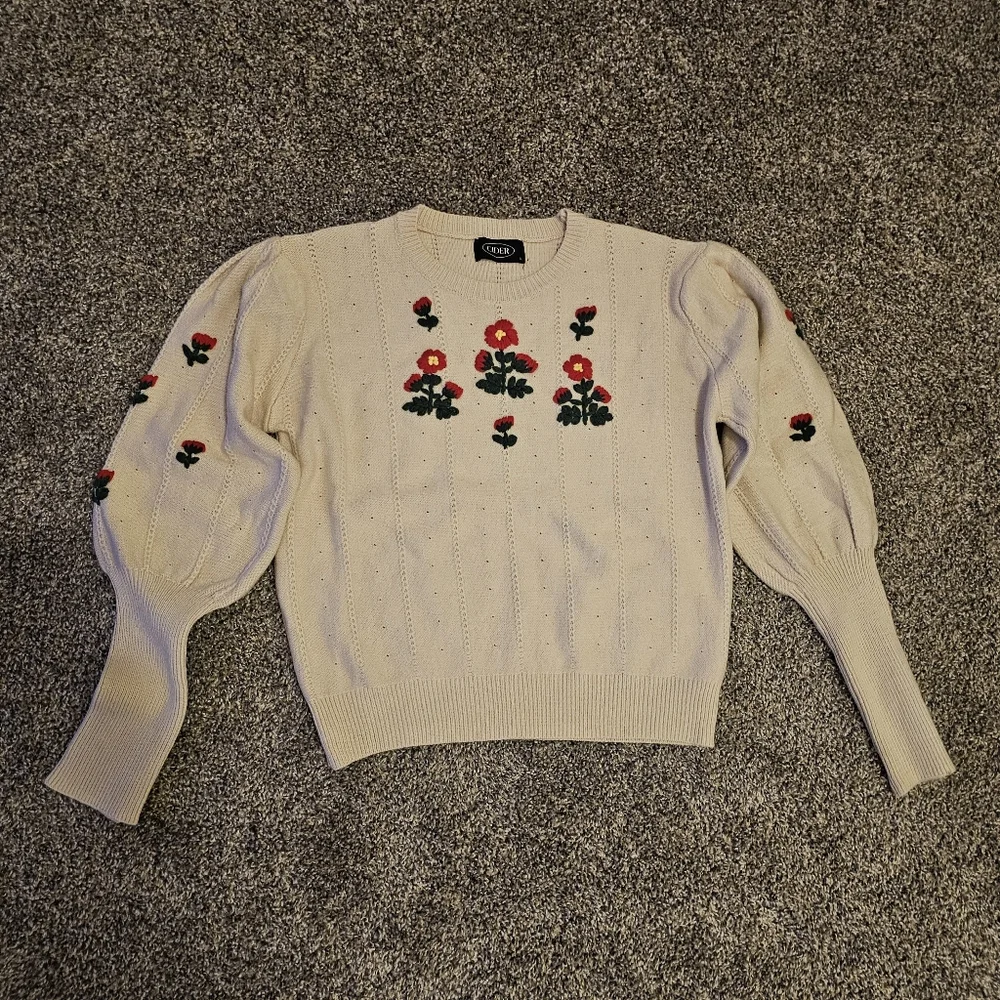 Cider Floral Pattern Embroidered Knit Long Sleeve SZ L - Picture 3 of 14